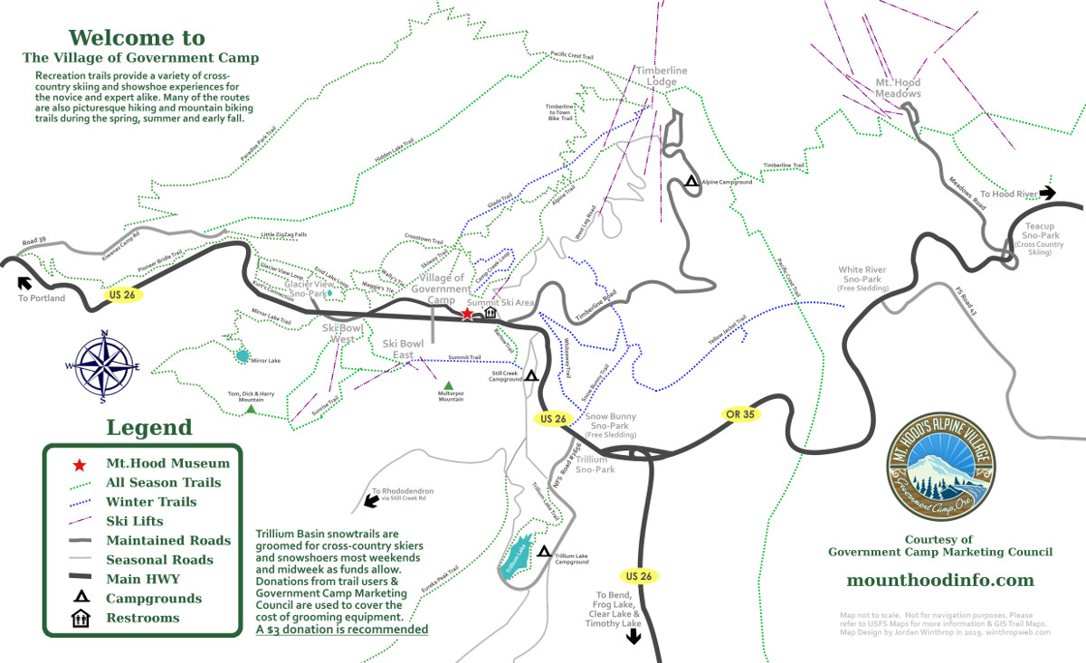 Mt Hood Oregon Hiking and Ski Trails Map